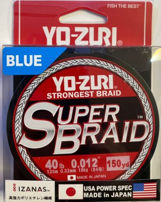 Плетеный шнур Yo-Zuri PE Superbraid Blue 135м -(0,32мм) 40lbs/18кг -1194